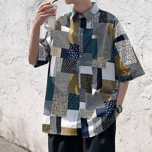 

men's casual shirts brand 2021 beach summer print flower short sleeves hawaii collar korea style shirt for harajuku clothing, White;black