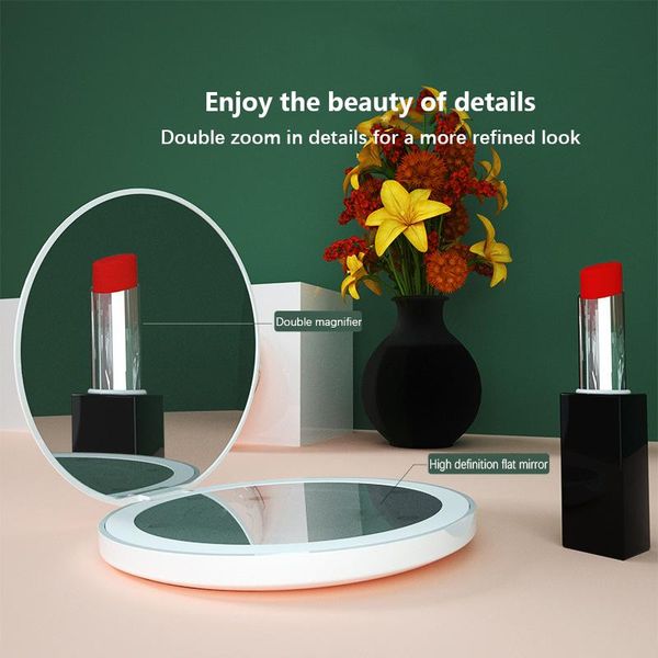 

compact mirrors 2 x magnifying lighted makeup mirror light mini round portable led make up sensing usb chargeable