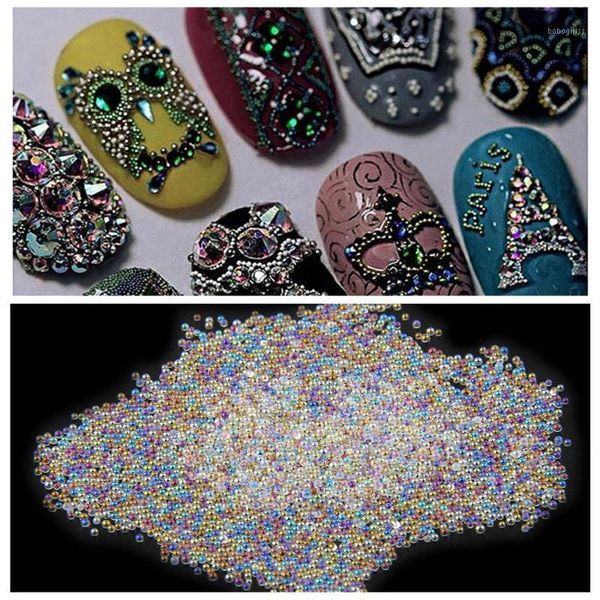 

8g colorful micro beads rhinestone mix gradient color 3d tip nail decoration for uv gel manicure art1, Silver;gold