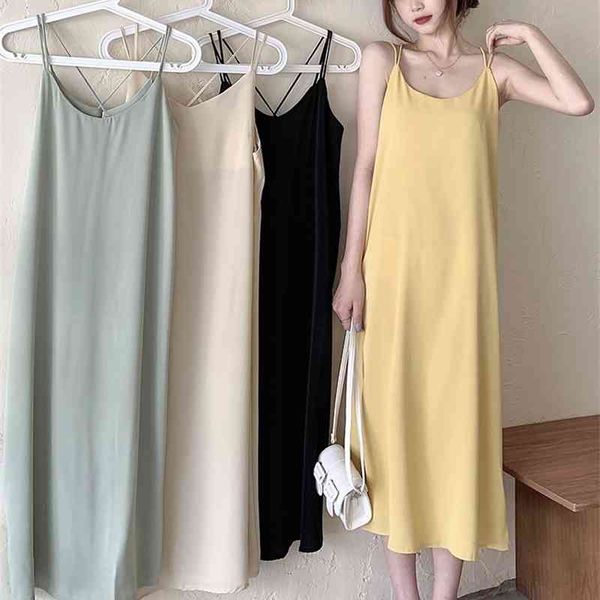 

fashion solid women dress casual o-neck spaghetti strap back bandage summer female workout dresses w9234 210526, Black;gray