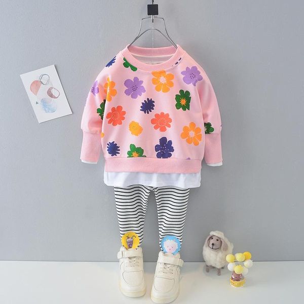 

clothing sets autumn baby girls print tshirt and legging stripe, White