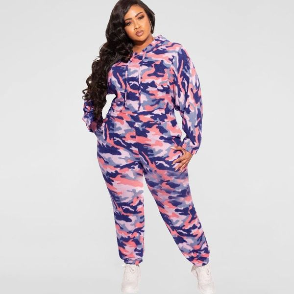 

plus size tracksuits big beautiful women streetwear set casual hoodies+pants suit female 2pcs outfits camouflage two piece sets, Black