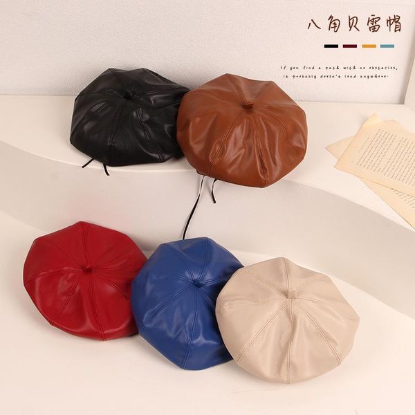 

caps & hats children baby boy girl beret hat autumn winter leather pumpkin octagonal drawstrings beanies toddler bonnet accessories, Yellow