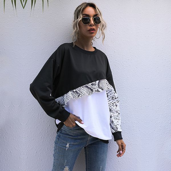 

women's hoodies & sweatshirts autumn winter patchwork casual full sleeve pullover for streetwear scx3, Black