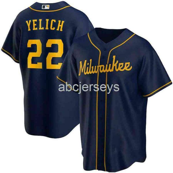 

men women youth christian yelich #22 navy baseball jersey size xs-6xl, Black