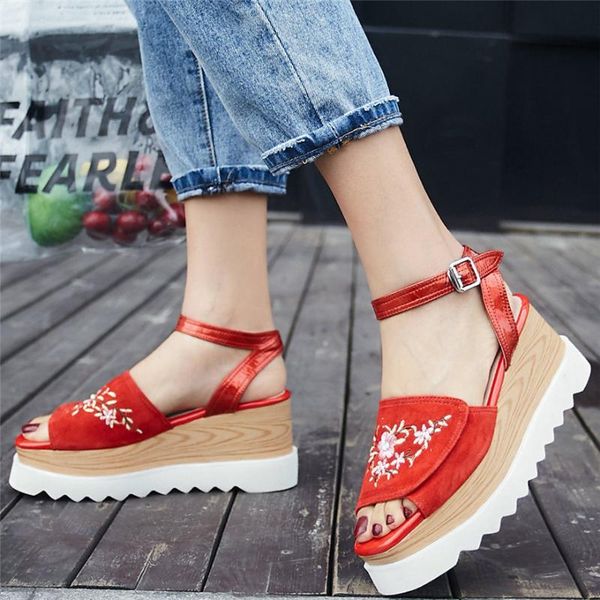 

punk oxfords women ankle strap genuine leather wedges high heel sports gladiators sandals female open toe platform pumps shoes, Black