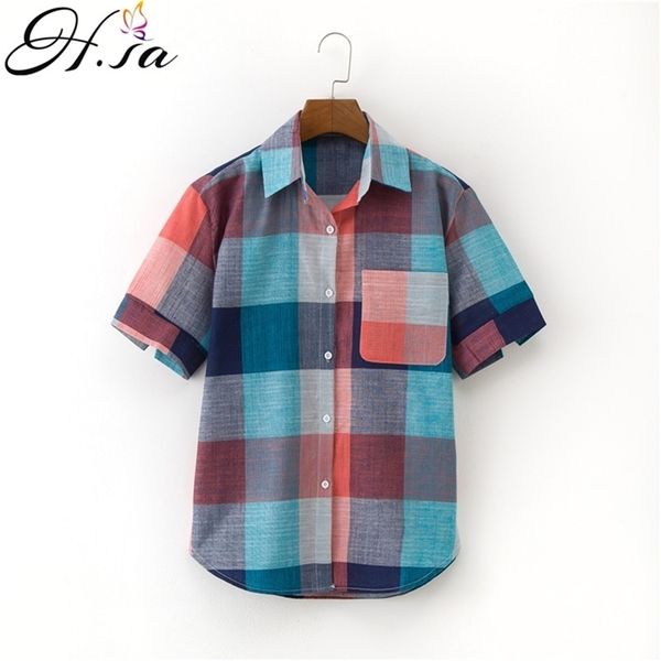 

women and blouses colorful plaid patchwork shirts vintage blusa feminina formal blusas pocket chemise femme 210430, White