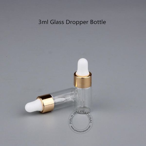 

50pcs/lot promotion 3ml empty glass essential oil cosmetic bottle perfume container mini 3cc vial with pipette dropper jar