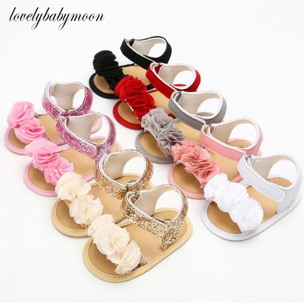 

children's summer 0-18m born baby girl princess flower sandals sneakers toddler crib shoes floret, Black;red