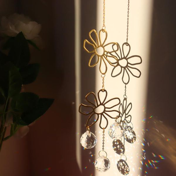 

decorative objects & figurines hanging crystal flower craft window car prism metal pendant home garden wall wind chime ornaments kids room