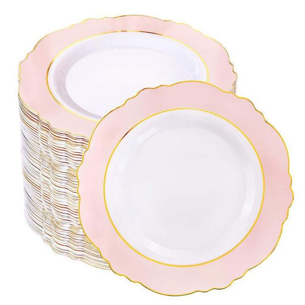 

disposable dinnerware 25-75pcs pink gold plastic plates set silverware special for bridal shower wedding birthday christmas party