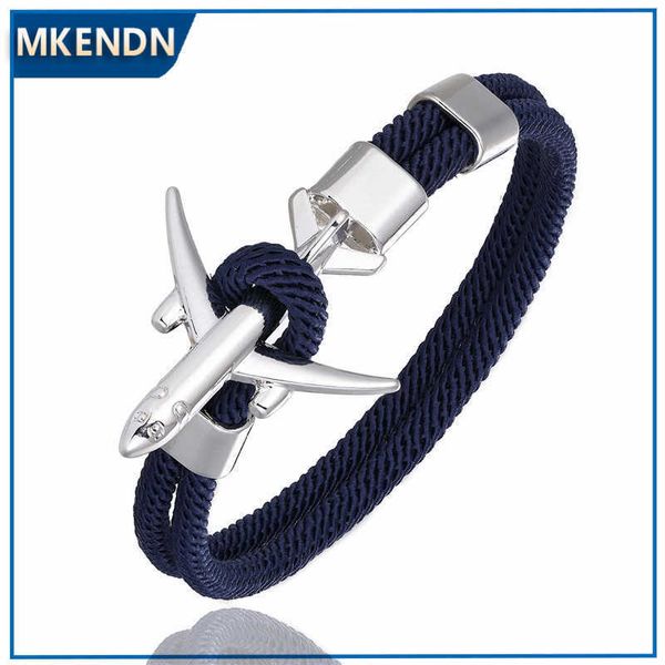 MKENDN Moda Avião Âncora Pulseiras Homens Charm Corrida Corrente Paracord Pulseira Macho Força Aéreo Estilo Estilo Envoltório Metal Esporte Gancho X0706