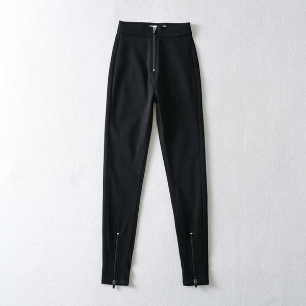

2021 spring and autumn new fashion women's solid color high waist slim split elastic casual pants leggings, Black;white