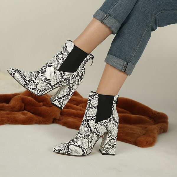 

dress shoes thick high heels woman snake booties female ankle boot women zip winter footwear martin boots 53i0, Black