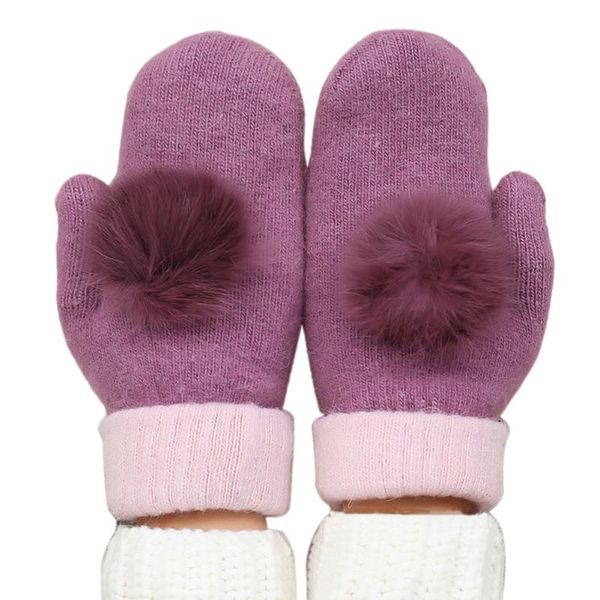 

fingerless gloves fashion cute women winter thicken warm wool fur ball mittens, Blue;gray