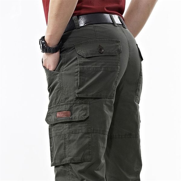 Armée militaire Cargo Pantalon Hommes En Plein Air Coton Joggers Baggy Denim Mâle Multi-poches Casual Salopette Long Pantalon 210715