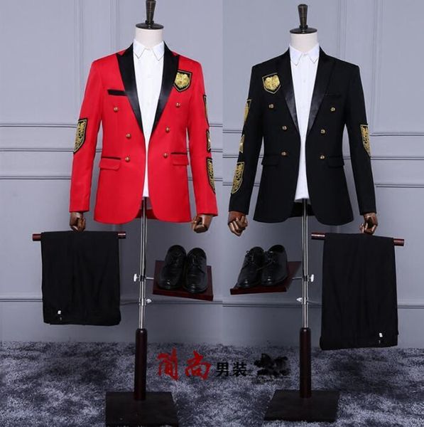 Red Red Anfitter Blazer Men Dress Formal Casat Designs Pant Ter Suit Double Bastted Suits for Men Filyable Stage Blazers