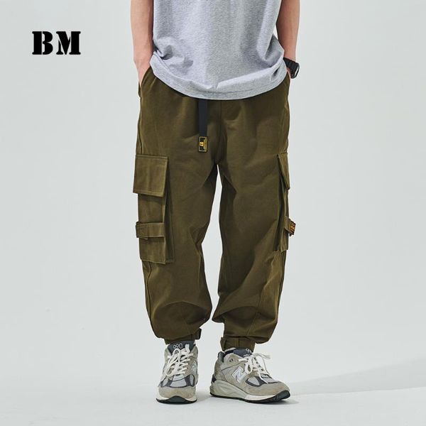 

japanese streetwear straight cargo pants men trousers 2021 fashion harajuku overalls techwear casual clothing male men's, Black