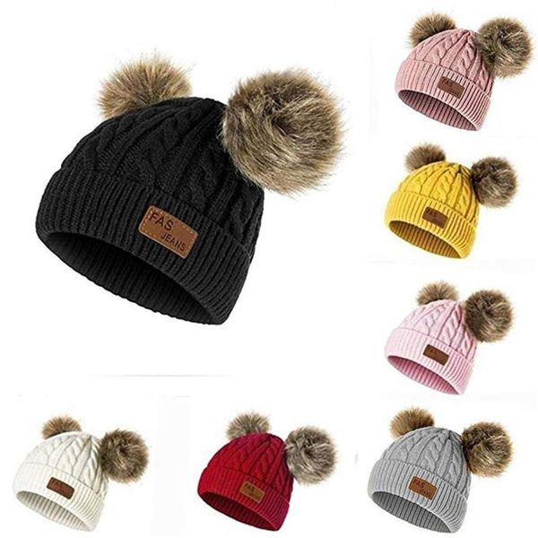 

berets girls boys knit cap warm fur-ball baby winter hat children beanie hats caps scarf infant toddler knitted, Blue;gray