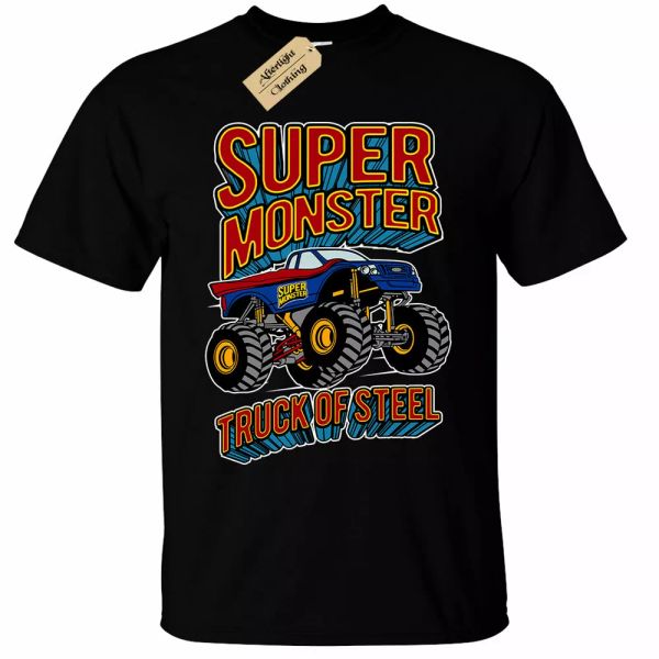 

Super monster t-shirt man truck steel, White;black