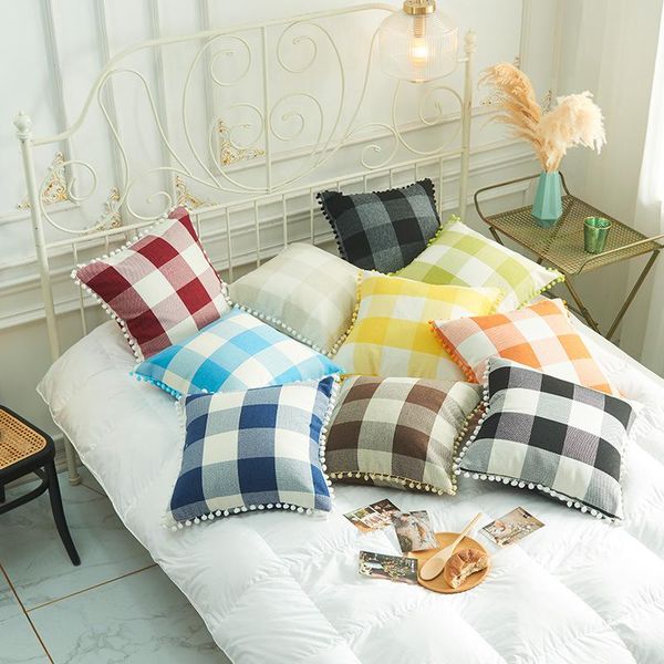 

cushion/decorative pillow hairball linen cushion cover nordic plaid pillowcase home decor simplicity sofa bed living room case summer