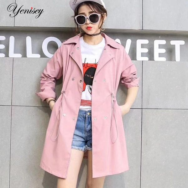 

women's trench coats fall 2021 mid-long coat belted cloak overcoats windbreaker, Tan;black