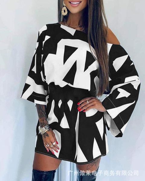 

casual dresses summer 2021 black pattern dress women, Black;gray