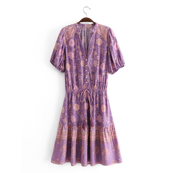 

dresses women floral print bohemian beach es rayon cotton v-neck tassel sleeve casual long spring summer boho short, Black;gray