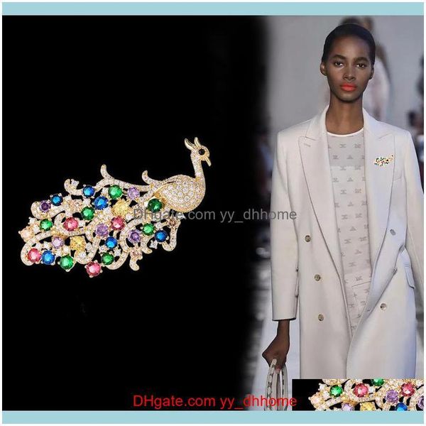 

pins, brooches jewelryeuropean luxury large peacock animal color zircon retro court national wind crystal brooch delicate ladies pin drop de, Gray