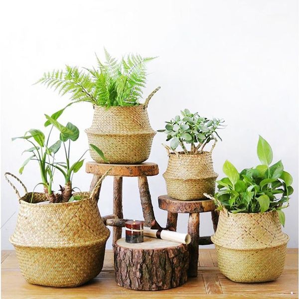 

storage baskets folding seagrass handmade basket home decorative woven rattan wicker plant flower pot decor toy organizer1