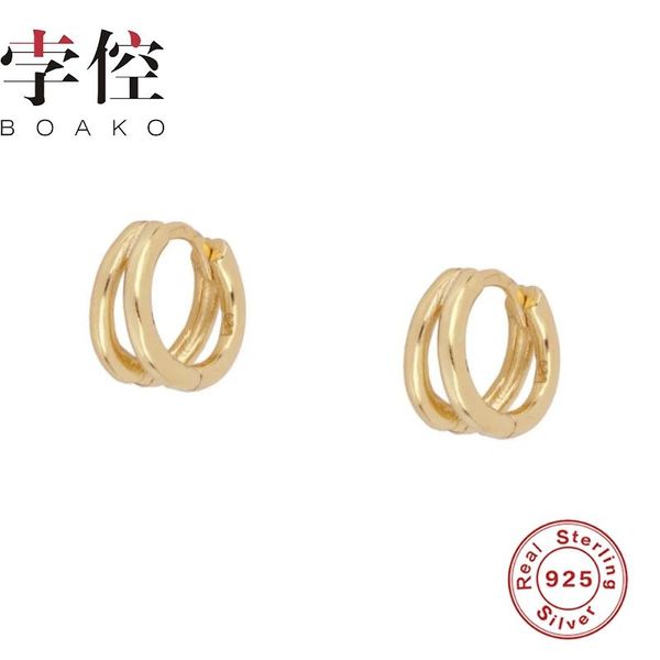 

hoop & huggie boako double smooth earrings for women 925 silver 2021 fashionable jewelry small pendientes brincos, Golden;silver