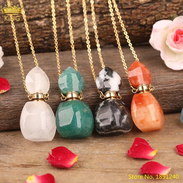 

natural white pink amethysts quartz red agates malaysia jades stone perfume bottle diffuser pendant necklace jewelry for women necklaces, Silver