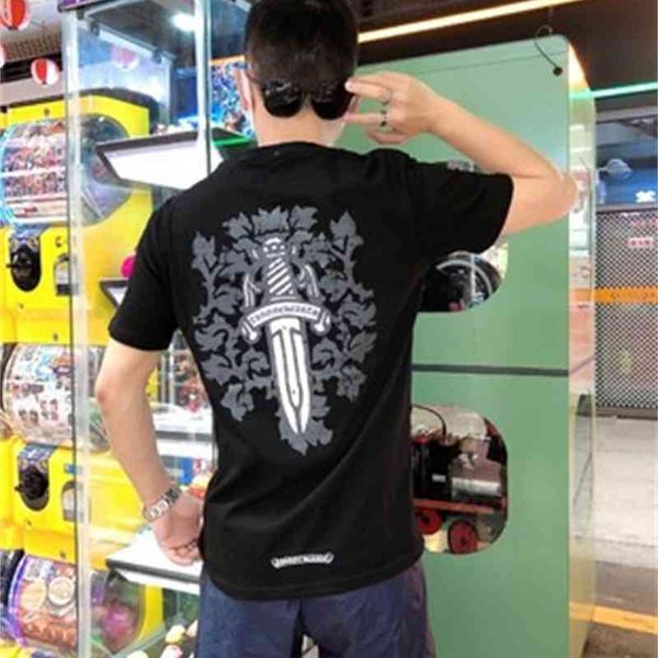 

fashion outlet 21ss chrome 21ss xiachao ch horseshoe cross classic silver sword cotton short sleeve men's and women's casual t-shi, White;black