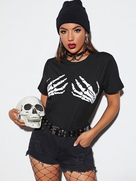 

skeleton hand print tee 41tf#, White