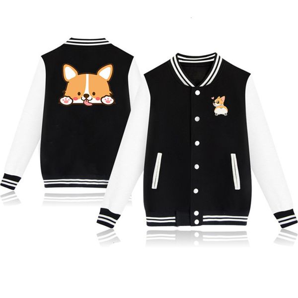 

corgi men's jackets dog cartoon printed shirt baseball uniform, Black;brown