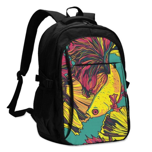 

backpack usb charging lapwomen's for teenage students girls school fighting fish betta splendens travel bagpack