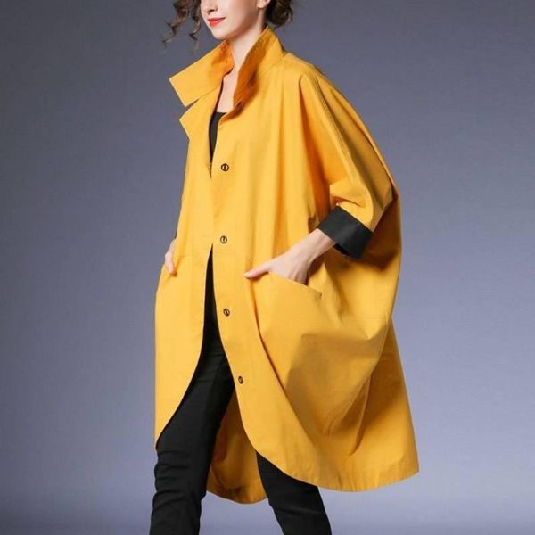 

european and american medium length loose thin windbreaker women's large color matching cotton jacket 2021 [pre trench coats, Tan;black