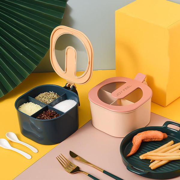 

creative nordic style salt shaker jar seasoning container square 4 grids pepper pot box spice rack kitchen storage bottles & jars