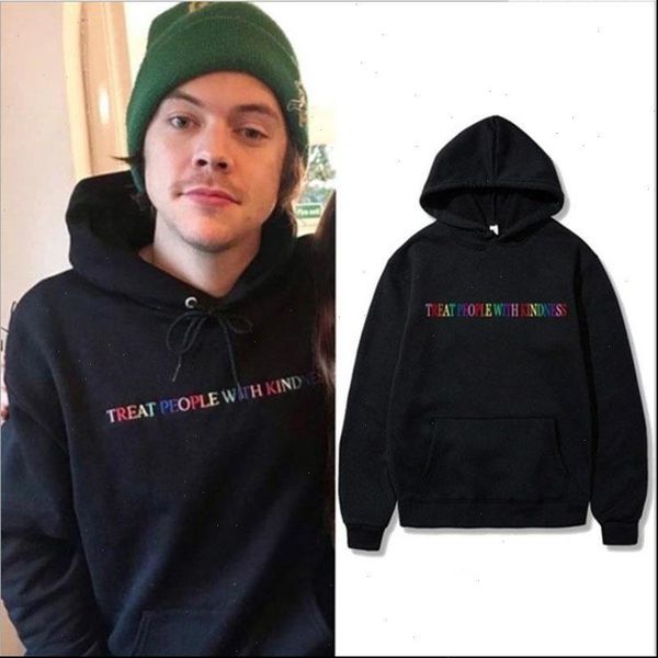 

harry styles treat people womens hoodies with kindness letter harajuku casual hip hop fleece mens and hoodie, Black