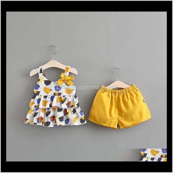 

baby kids maternity drop delivery 2021 summer baby girl flroal printed bow vestsolid short pants set cute girls cotton clothing kdis sets kw, White