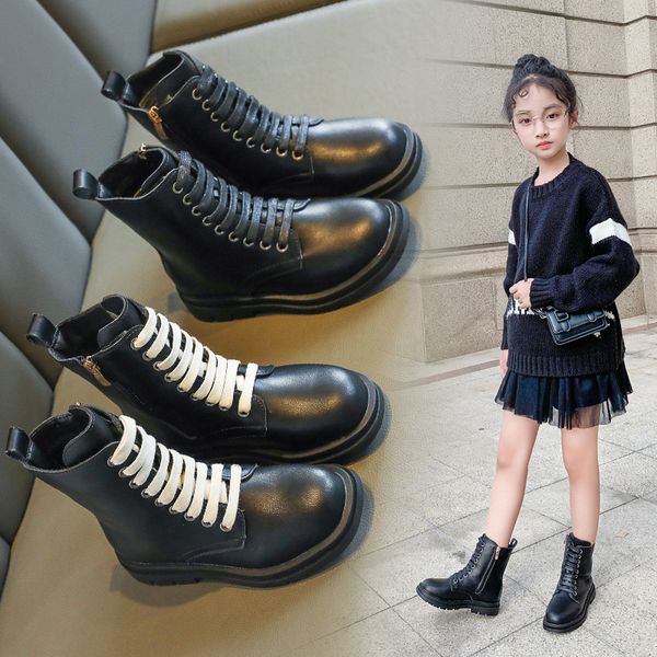 

70% off factory online 2021 autumn new children's martin boots super fiber leather middle school girls' boys' snow chimney, Black