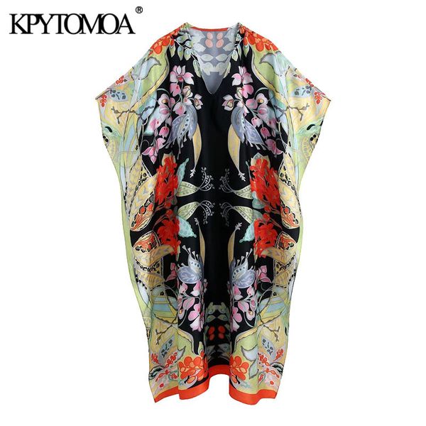 

women chic fashion floral print loose midi dress vintage wide short sleeve side vents female dresses vestidos 210416, Black;gray