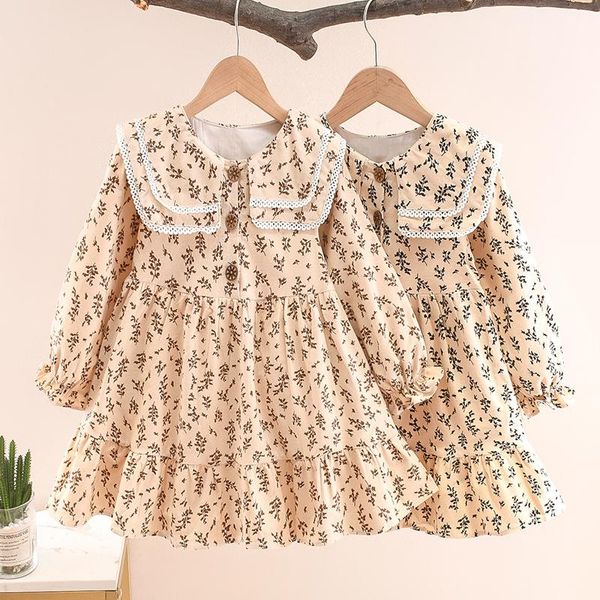 

girl's dresses spring autumn floral teenager girls princess dress kids school patchwork 2022 baby children clothes button printing, Red;yellow