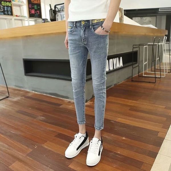 

men's jeans ny jeans fashion teenagers denim street trend men handsome trendy men's nine-point pants feet o95p, Blue