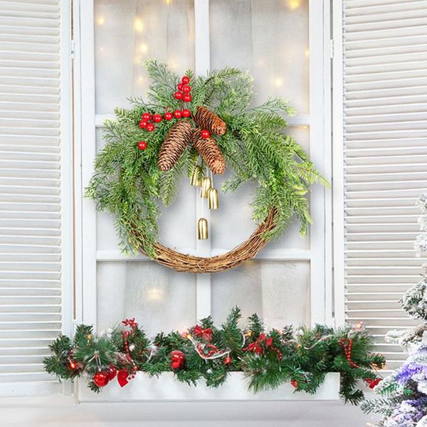 

decorative flowers & wreaths 40cm christmas pinecone bells wreath artificial rattan hanging ornaments front door wall garlands year wedding