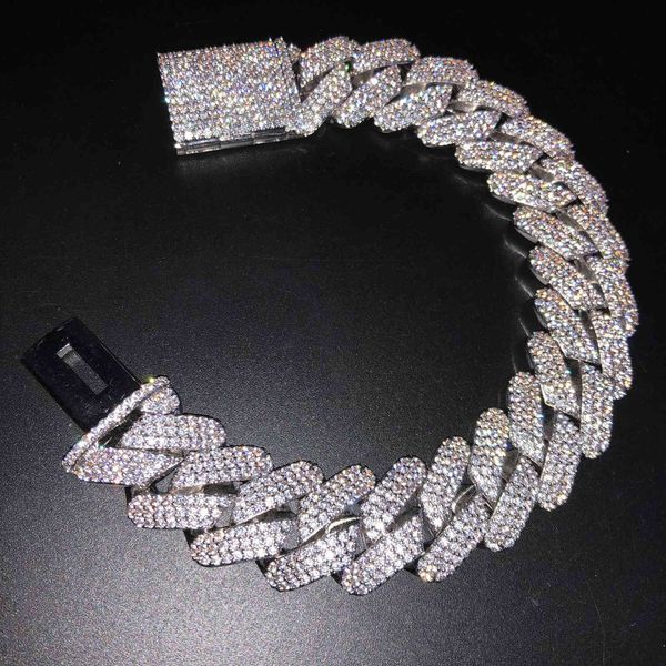 

men's three row hip hop bracelet, ice cuban tie q0809, Silver