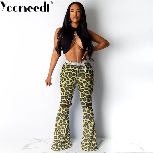 

women's pants & capris yooneedi 2021 fashion style high street plus size women leopard hole boot cut ladies trouser mof5111, Black;white