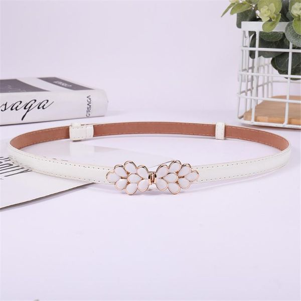 

women's fashion solid color belt elastic slim dress flower buckle leather light and versatile belt#p30 belts, Black;brown