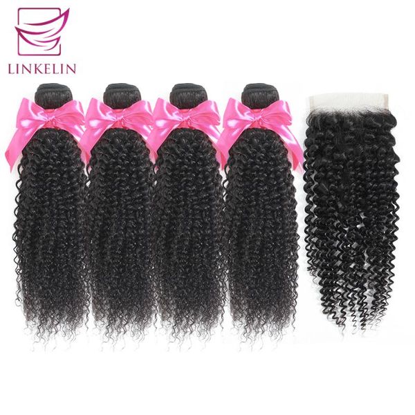

human hair bulks linkelin bundles with closure brazilian kinky curly remy 4, Black