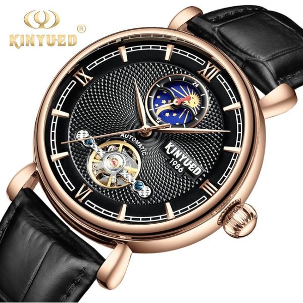 

wristwatches 2021 authentic kinyued, golden eagle, swiss tourbillon, man's automatic star machine watch., Slivery;brown